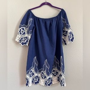 Glamorous Bloom Off Shoulder Mini Shift Dress With Contrast Floral Lace